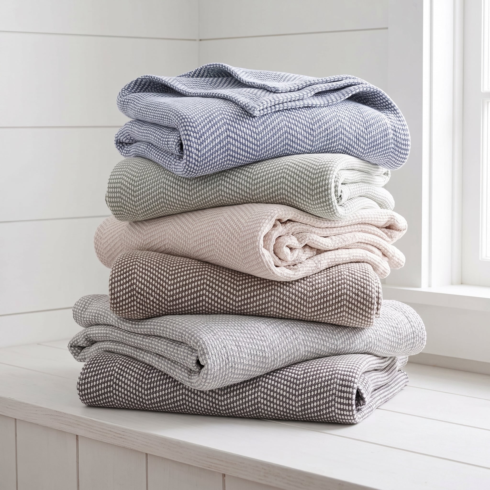 Superior Chrisney 100% Cotton Blanket, Textured Chevron, Breathable All-Season Bedding