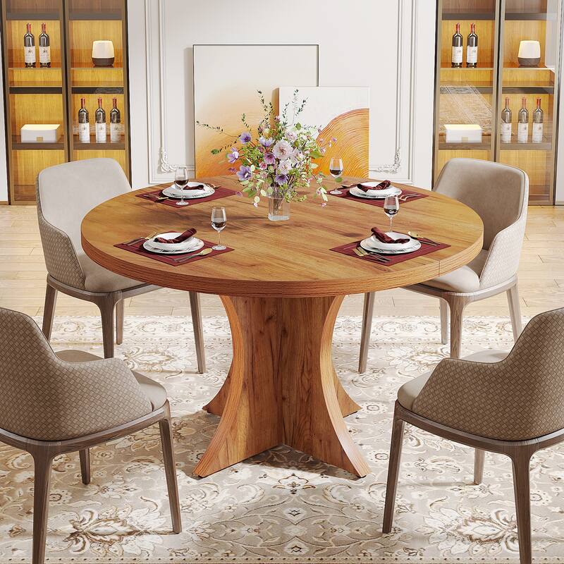 47 Inch Round Dining Table for 4-6, Kitchen Table Wood Dining Table Coffee Table