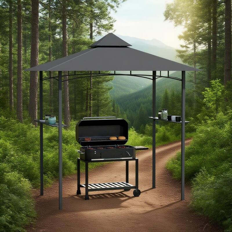 GDFStudio - 8 x 5 ft Outdoor Grill Gazebo with Double Canopy & Storage