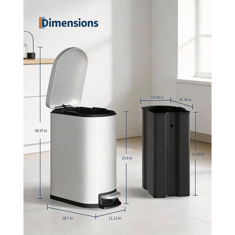13 Gal / 50 l Slim Trash Can, Soft Close Lid