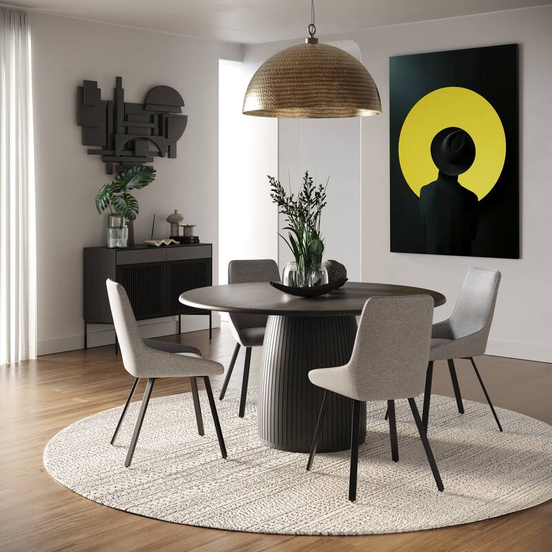 Modrest Lander Modern Mid Century Black Oak Round Dining Table - Black