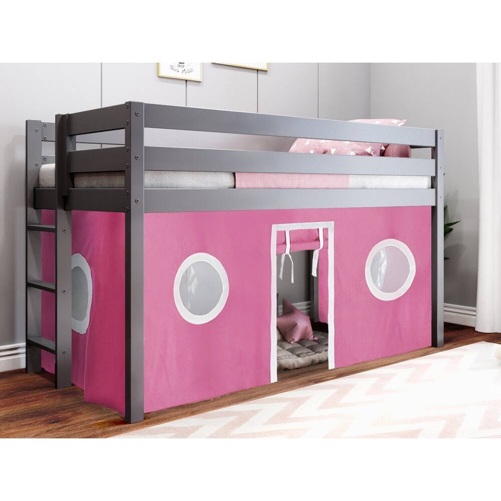 JACKPOT Contemporary Low Loft Twin Bed with End Ladder and Tent