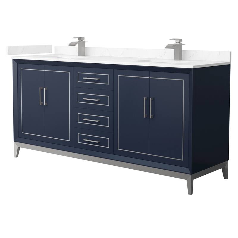 Wyndham Collection WCH515172D-VCA-UNSMXX Marlena 72" Free Standing - Dark Blue / Carrara Cultured Marble Top / Brushed - Painted