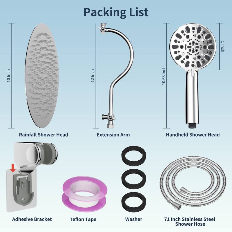 All Metal 10-Inch Round 3-Way Diverter Shower Head Combo High Pressure