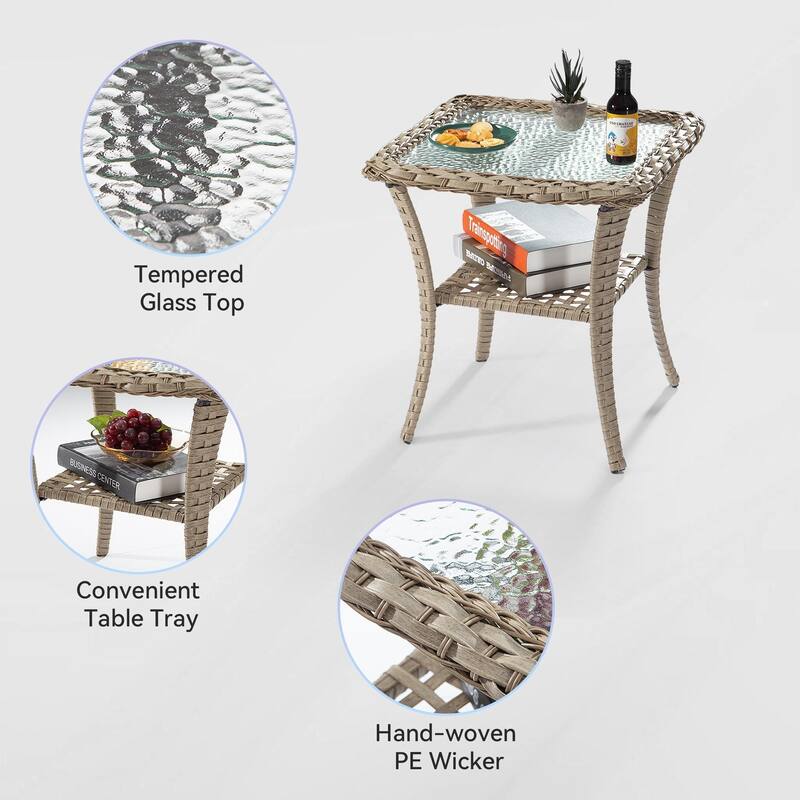 Cozywor 3-Piece Wicker Patio Swivel Outdoor Rocking Chair Conversation Set