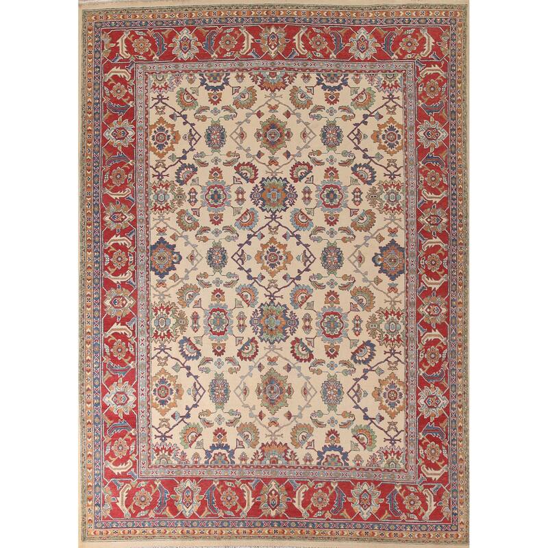 Ivory Kazak Area Rug Handmade Wool Carpet - 8'10"x 11'6"