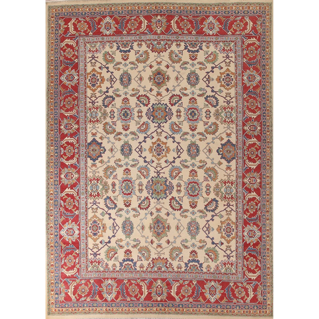 Ivory Kazak Area Rug Handmade Wool Carpet - 8'10"x 11'6"