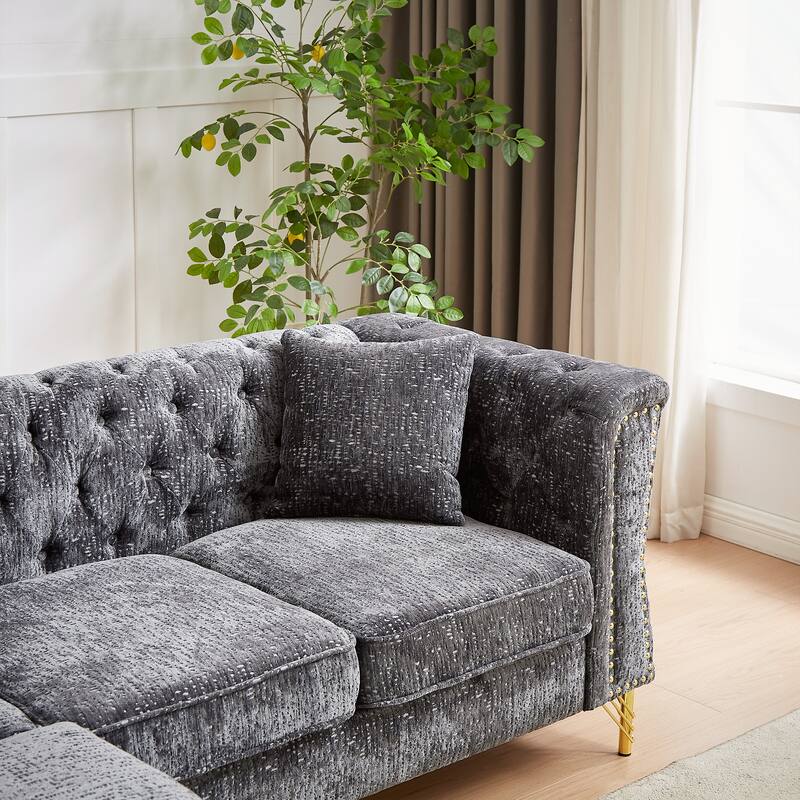 Grey 81.5'' L-Shaped 5-Seater Chenille Sectional Sofa with 3 Cushions, Stylish Corner Couch for Living Room, Bedroom