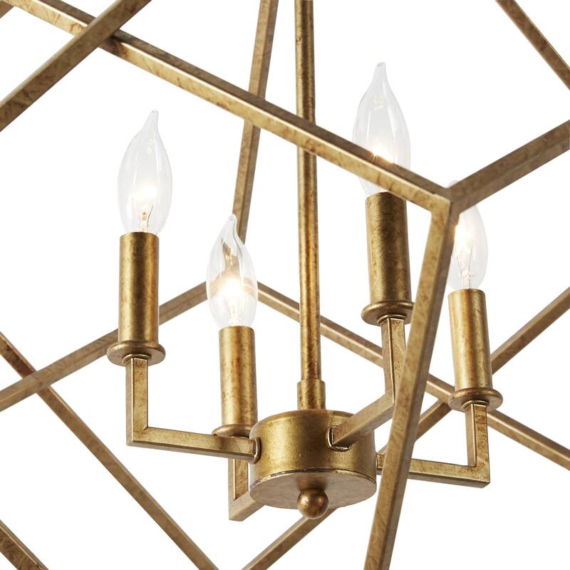 Metal Caged 4 Light Room Chandelier with Link Style Chain - Gold - Roche River Decor