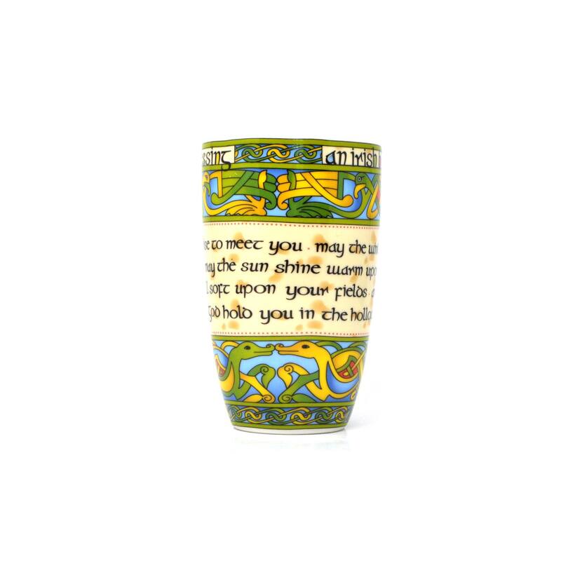 14oz Bone China Mug with Celtic Pattern Decor and Inspirational Blessing Text Perfect for Daily Use