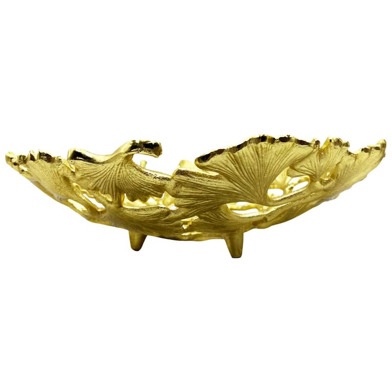 15 Inch Wide Decorative Handmade Aluminum Ginkgo Leaf Bowl - 14.5 x 14.5 x 4 in