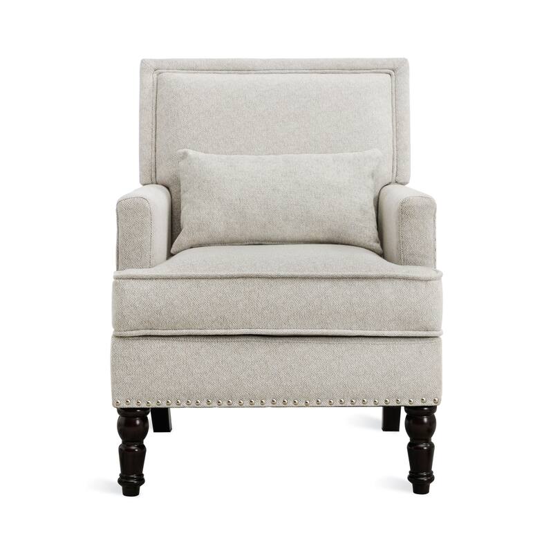 Modern Fabric Accent Chair with Upholstered Armrest Wooden Legs and Pillow for Living Room