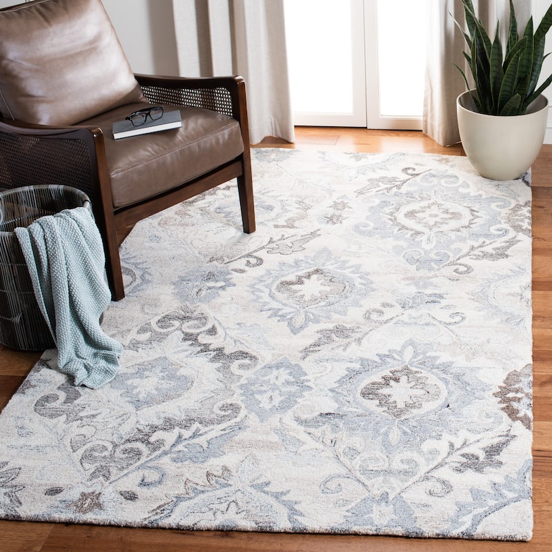 SAFAVIEH Handmade Suzani Denyse Modern Wool Rug - 5' - 6' x 9' - Ivory/Grey
