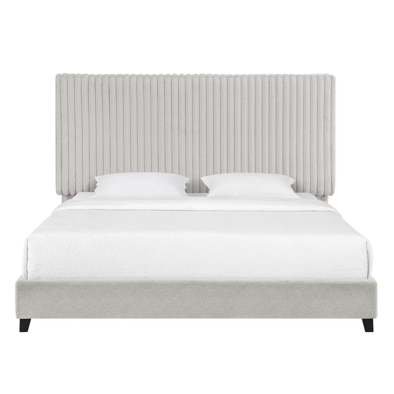 Bridgevine Home Minky Stone Grey Channel Headboard Upholstered Platform Bed