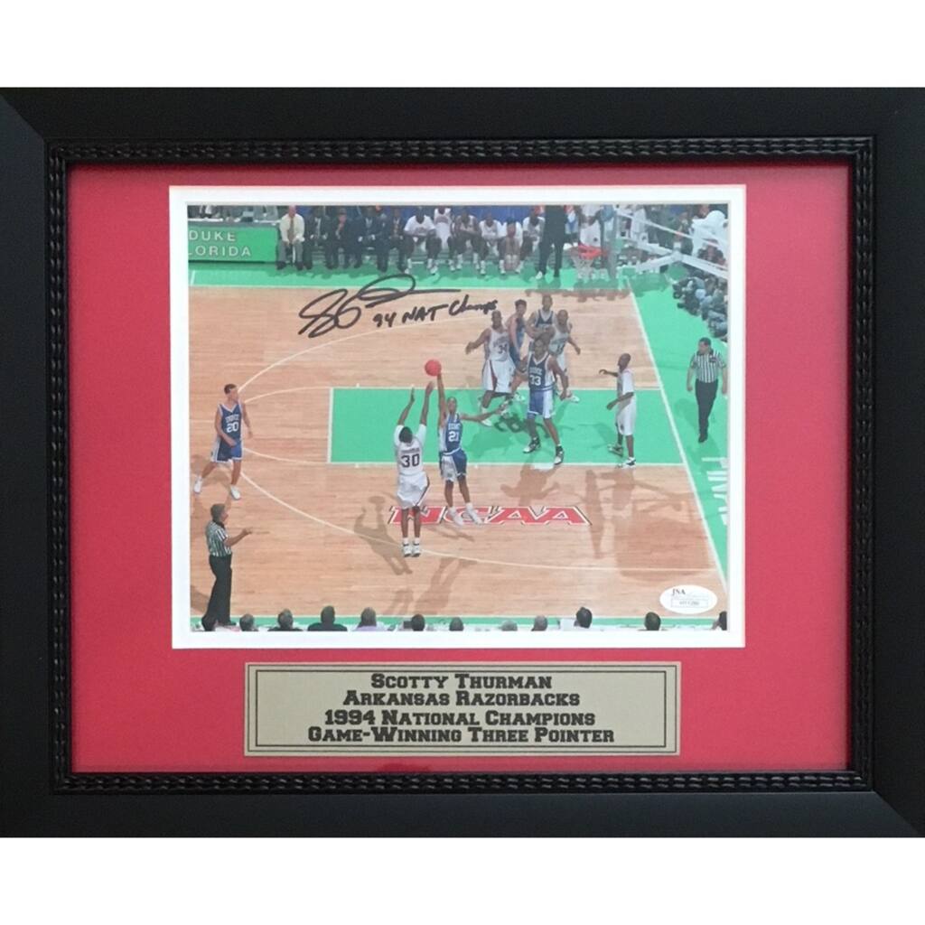 Scotty Thurman Autographed Arkansas Razorbacks 1994 National Championship Signed Basketball 8x10 Framed Photo JSA COA