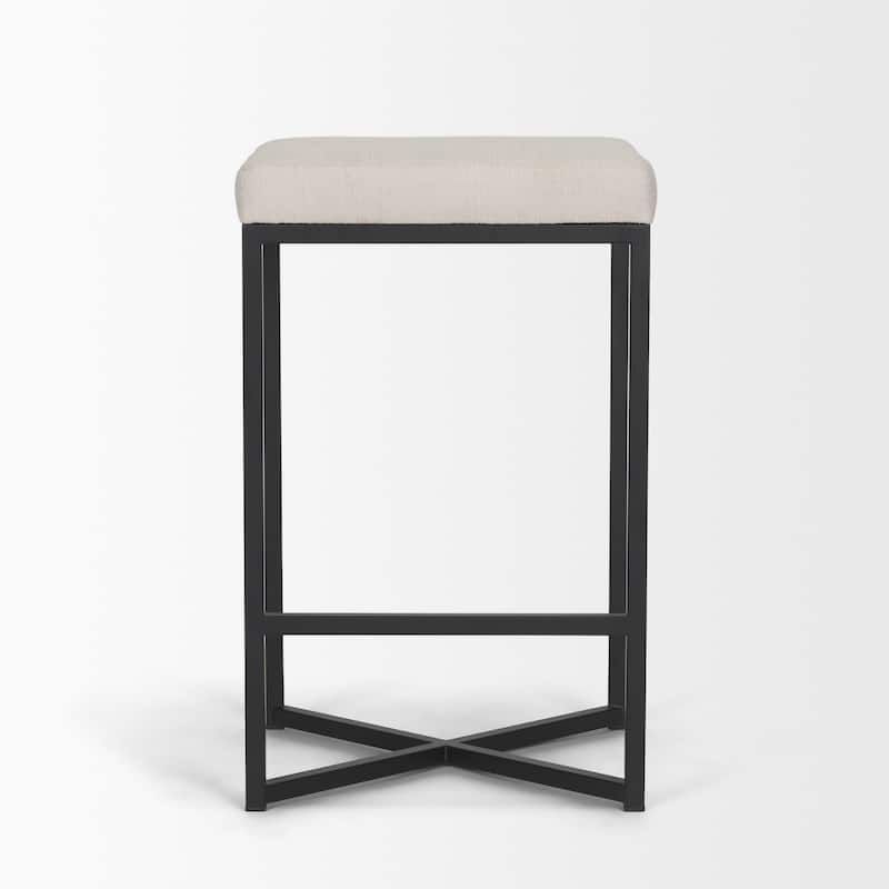 Frodo 26.5" Seat Height White Fabric Seat Black Metal Base Stool