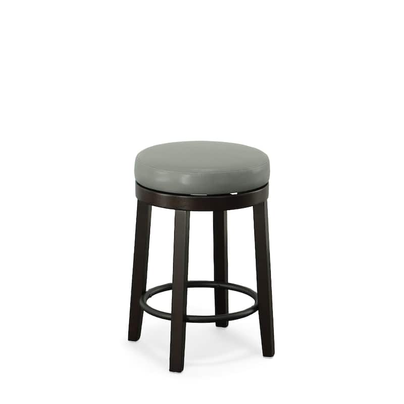 HomeRoots Set of Two 24" Gray And Espresso Faux Leather And Solid Wood Swivel Backless Counter Height Bar Chairs