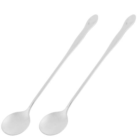 Stainless Steel Long Handle Latte Coffee Tea Spoon Scoop 19.5cm Length 2pcs - Silver Tone