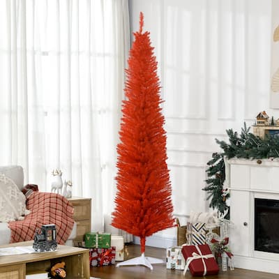 HOMCOM 7' Artificial Pencil Christmas Tree, Slim Xmas Tree with 499 Realistic Branch Tips and Plastic Stand, Blue - 6.89 ft