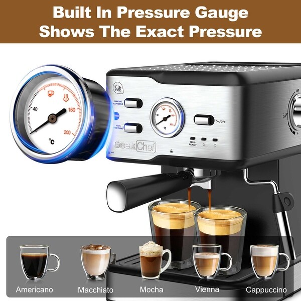 HOMCOM Espresso Machine with Milk Frother Wand, 15-Bar Pump Coffee