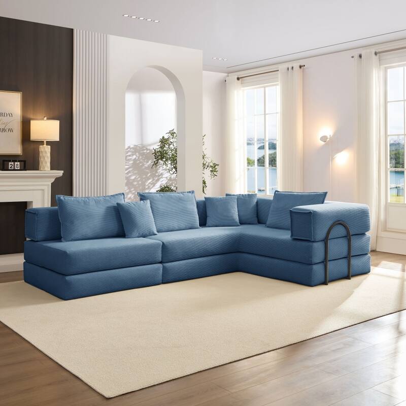 118.2" Modular L-Shaped Oversized Upholstered Sectional Sofa Set with 6 Pillows