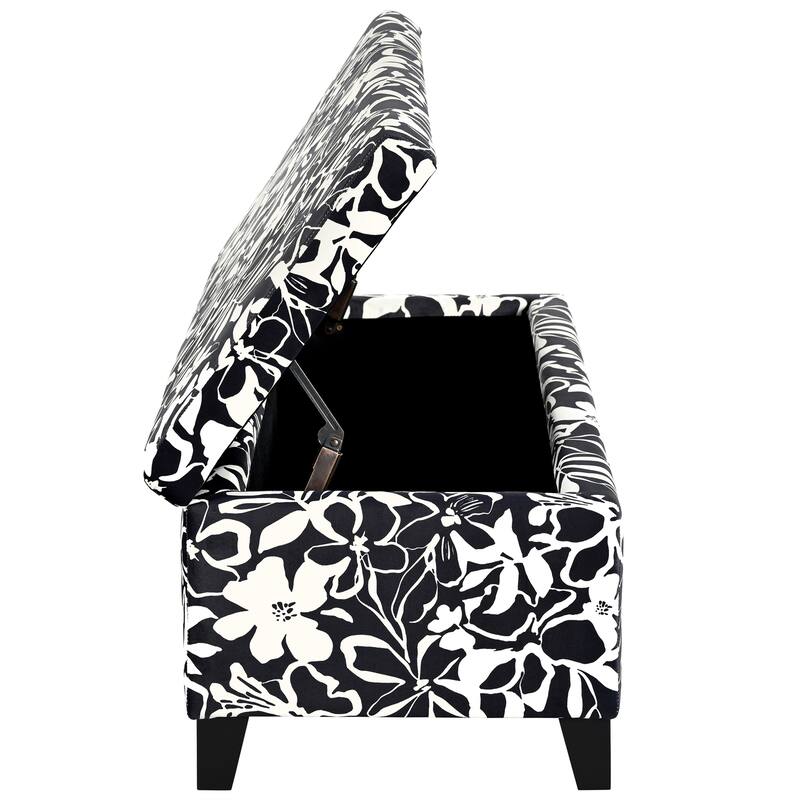 Storage Ottoman with Floral Patterned Fabric and Soft-Close Hinges, Multi-Functional Footrest & Seat