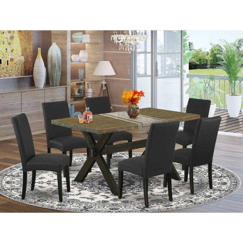 HomeStock 7-Piece Natural Oak Finish Solid Wood Top Dining Table with 6 Chairs