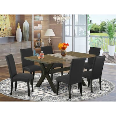 HomeStock 7-Piece Natural Oak Finish Solid Wood Top Dining Table with 6 Chairs