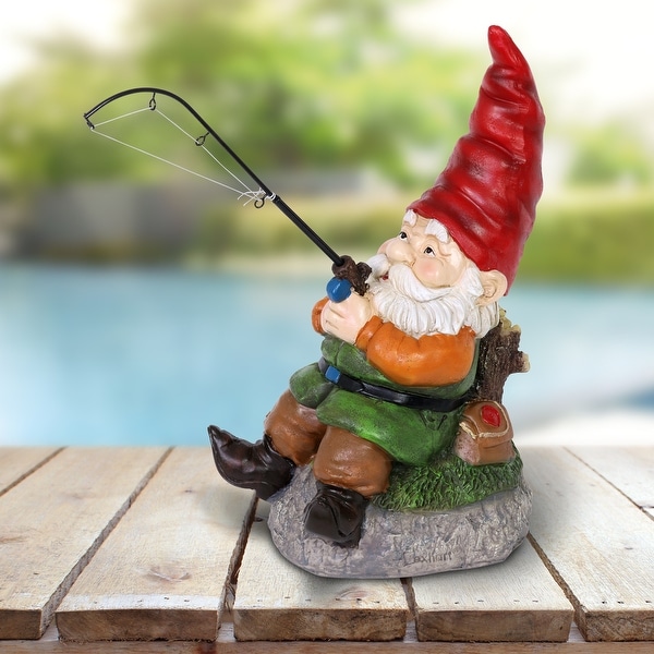 Exhart Good Time Fishing Frank Garden Gnome Statue, 13 Inch - Bed