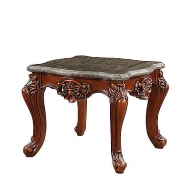 30 in. Brown and Gray Rectangle Faux Marble End Table with Cabriole Legs