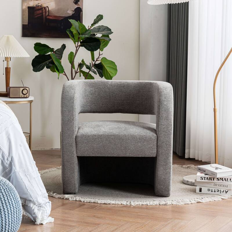 Set of 1 Square Barrel Shaped Boucle Upholstered Accent Armchair