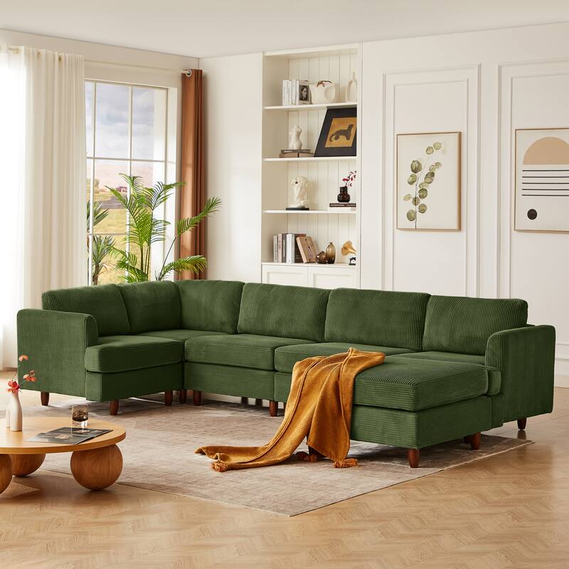 95.6" Modular L Shaped Sectional Sofa, Modern Corduroy Upholstered Convertible Sofa Sleeper Couch with Solid Wood Legs