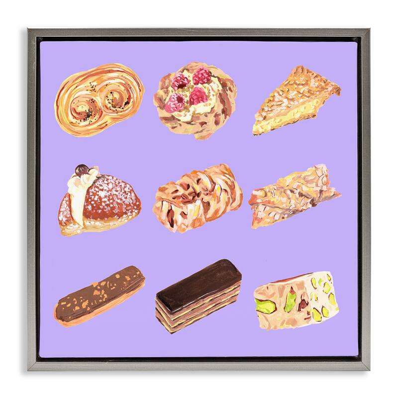 Stupell Bakery Goods on Purple Framed Floater Canvas Wall Art Design By Melissa Wang - 25 x 25 - Grey