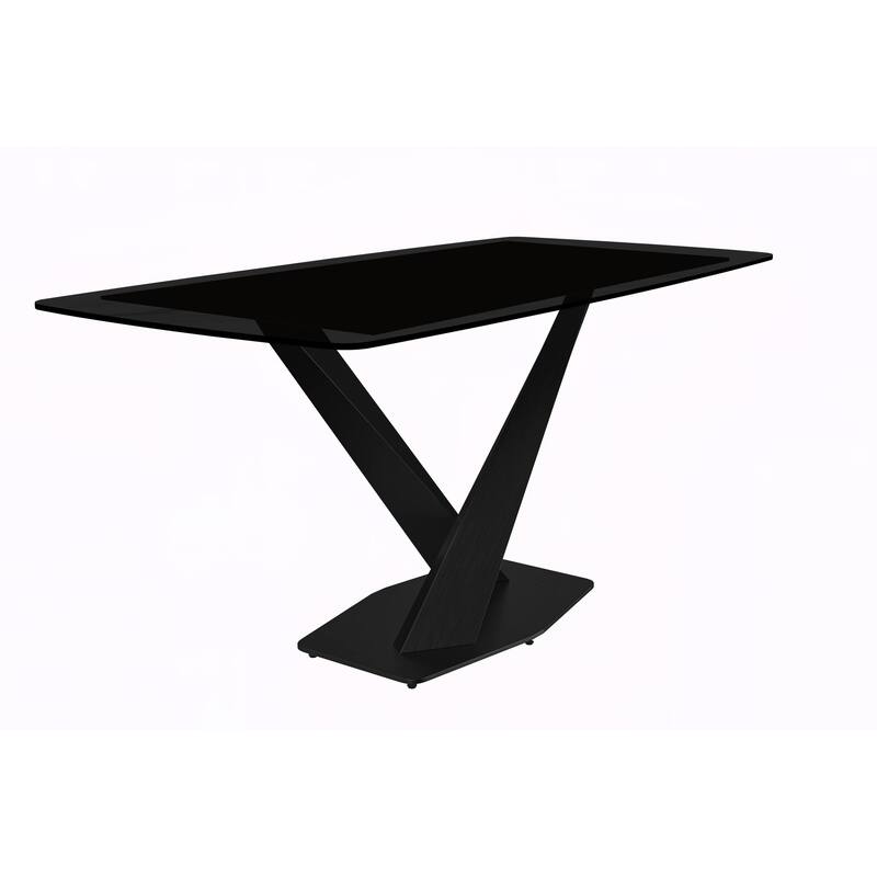 Voren Dining Table with Stone or Glass Tabletop in Black Steel Base - 55 Inch - Black