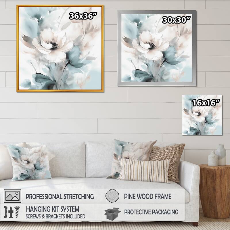 Designart "Delicate Grey Flowers I" Floral Framed Wall Art For Living Room