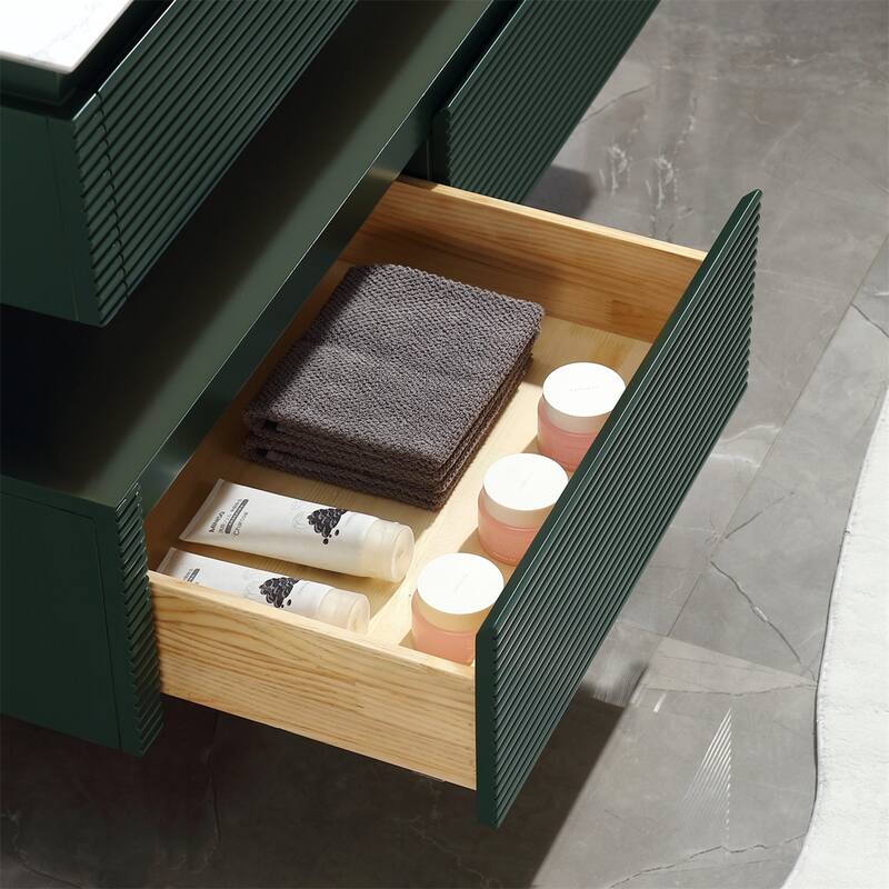 48 Inch Solid Wood Wall-Mounted Bathroom Vanity Set in Green/ White with Engineered Stone Top and Ceramic Sink