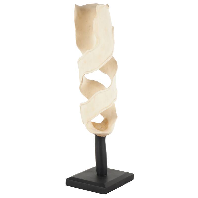 Teak Wood Abstract Handmade Live Edge Intertwined Sculpture with Black Square Base - Cream - Roche River Decor