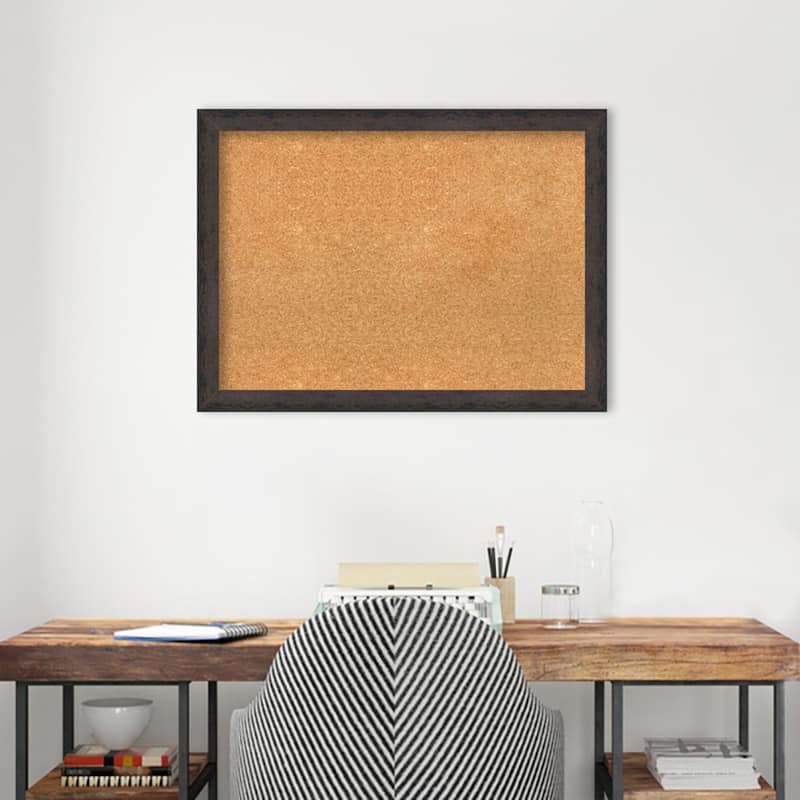 Dappled Narrow Wood Framed Natural Corkboard Bulletin Board