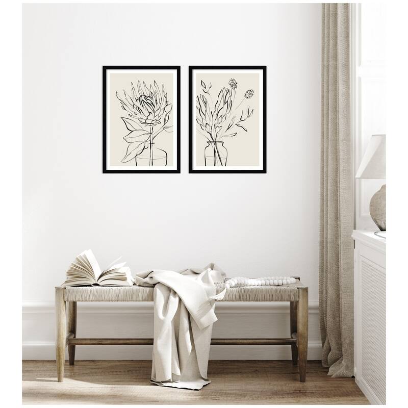 Kate and Laurel SB Protea Sketch No. 1 & No. 2 2 Piece Framed Wall Art Print Set by Sara Berrenson