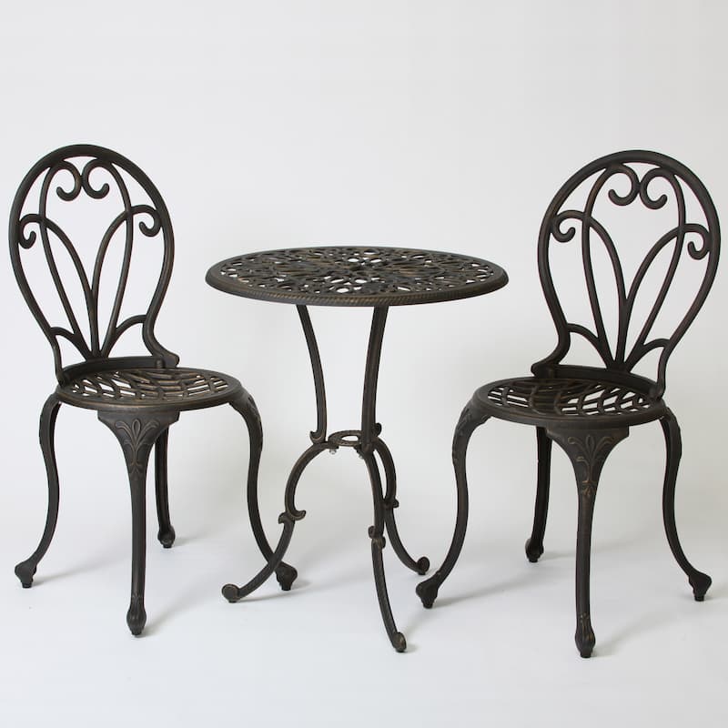 Roomfitters 3-Piece Outdoor Bistro Set Cast Aluminum Patio Dining Furniture with Round Table and Chairs, Black+Gold