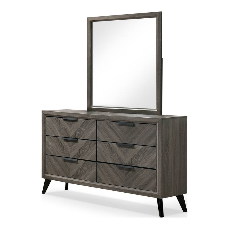 Ovex Contemporary Grey 59-inch Wide Solid Wood 6-Drawer 2-Piece Dresser and Mirror Set by Furniture of America