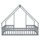 preview thumbnail 10 of 10, Full Size Pine Wood Floor Bed with House Frame and Safety Guardrails, Sturdy Wooden Structure Designed