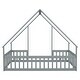 preview thumbnail 10 of 10, Grey Full Size Pine House-Shaped Floor Bed with Roof & Guardrails