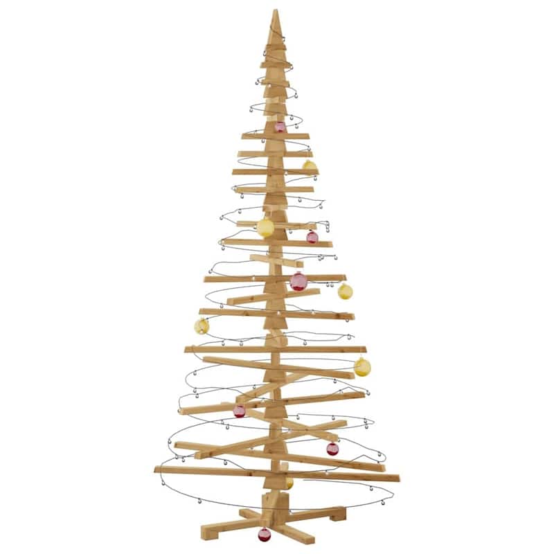 vidaXL Wooden Christmas Tree with Stand Brown Solid pine wood