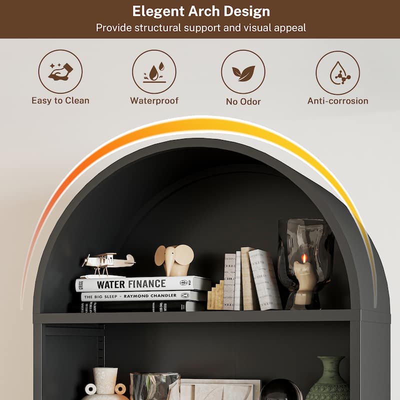 73.6-Inch Arched Metal Storage Display Cabinet with Adjustable Shelves