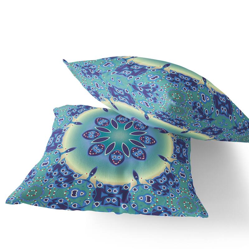 HomeRoots Set of Two 16" X 16" Blue and Purple Blown Seam Floral Indoor Outdoor Throw Pillow - 16.00' X '16.00' X '5.00