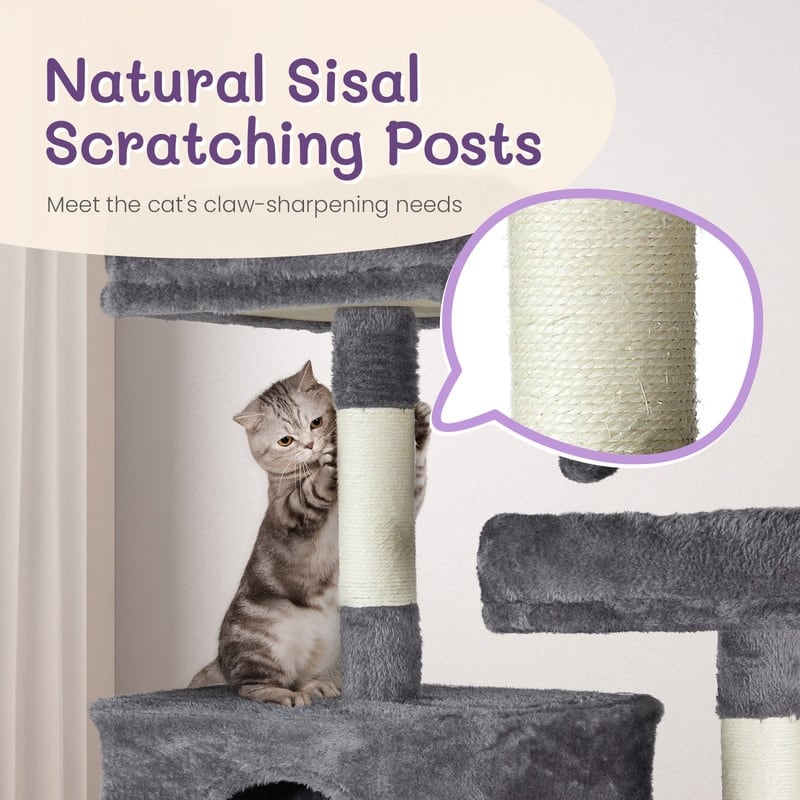67-inch Dark Grey Cat Tree with Padded Platform Beds - 26.5 x 26 x 67 in.