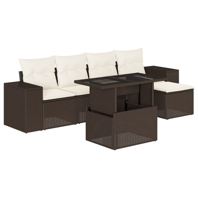 vidaXL Patio Sofa Set with Cushions Outdoor Furniture 6 Piece Poly Rattan - 21.7 x 39.4 x 28.7