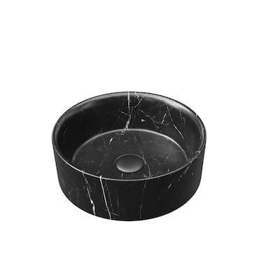 14'' Bathroom Round Ceramic Sink with Stone Pattern, No Faucet No Cabinet, Matte Black