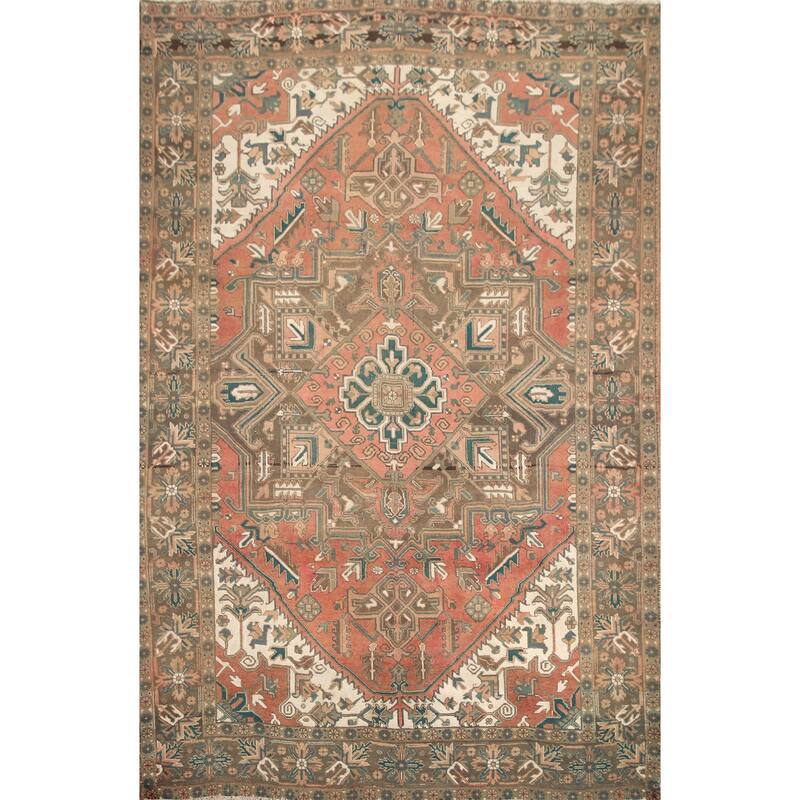 Hand Knotted Oriental 100% Wool Carpet Traditional Medallion Coral Heriz Area Rug - 10' 6'' X 7' 6''